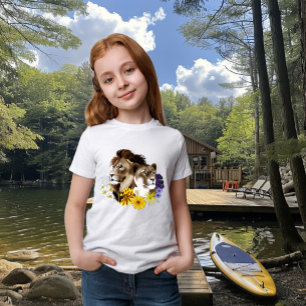 Lion Lioness Floral Green T-Shirt