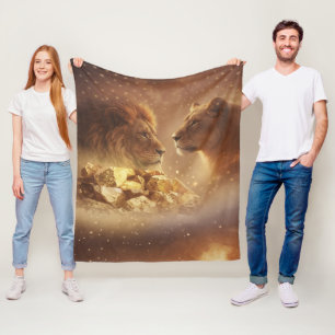 Lion & Lioness Gold Glow — Fleece Blanket