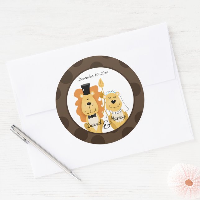 Lion & Lioness Wedding Couple Stickers (Envelope)