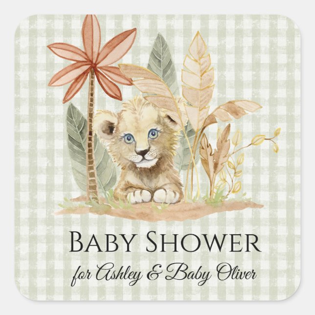 Lion Little King Zebra Giraffe Safari Baby Shower Square Sticker (Front)