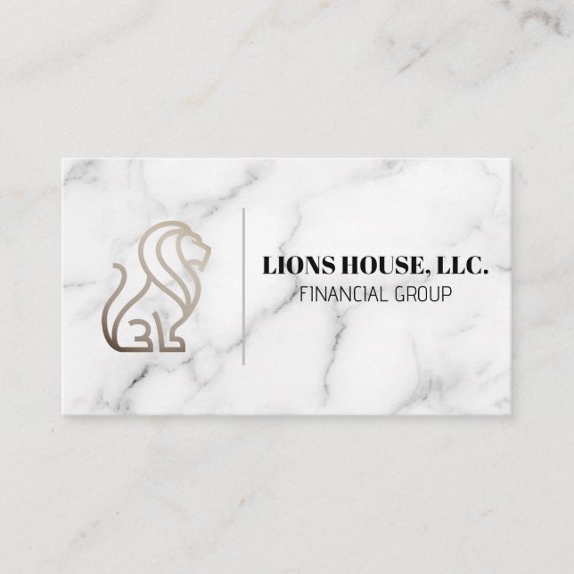 Lion Logo | White Marble Business Card (Front)