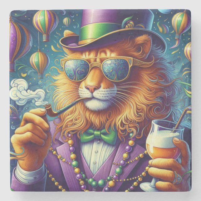 Lion/Louisiana Mardi Gras  Stone Coaster (Front)