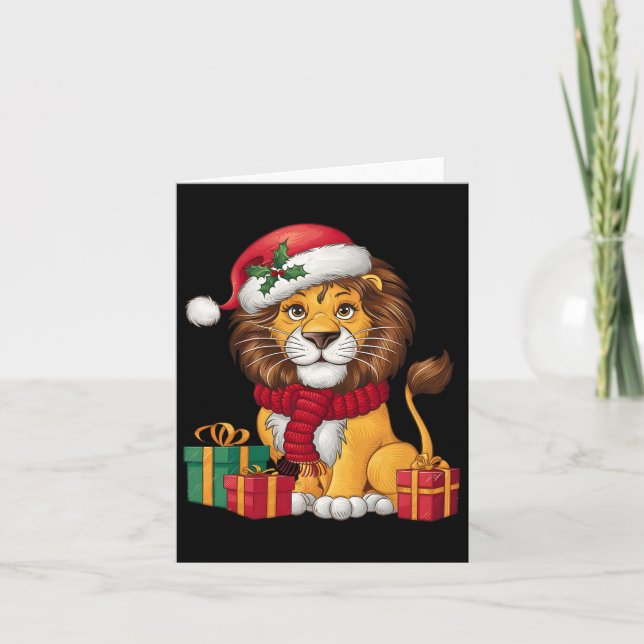 Lion Lover Xmas Holiday Santa Lion Christmas  Card (Front)