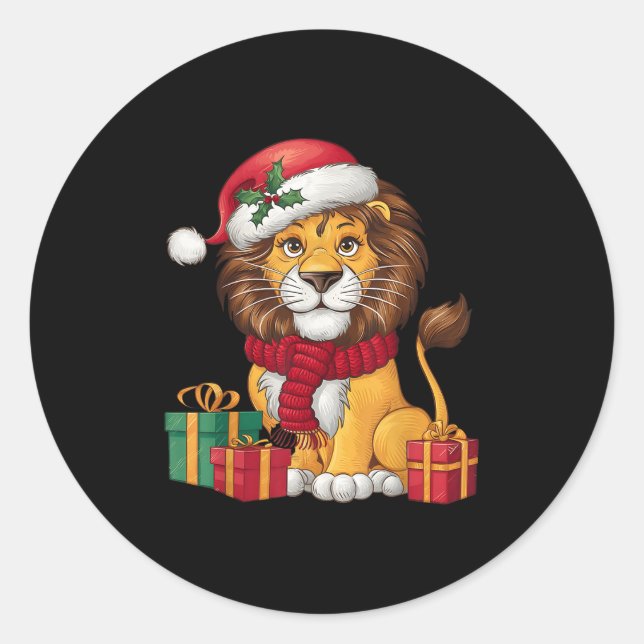 Lion Lover Xmas Holiday Santa Lion Christmas  Classic Round Sticker (Front)