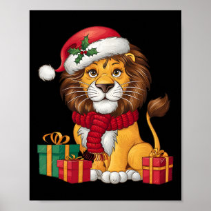 Lion Lover Xmas Holiday Santa Lion Christmas  Poster
