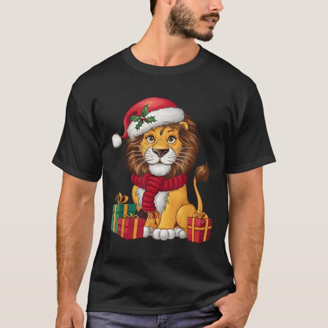 Lion Lover Xmas Holiday Santa Lion Christmas  T-Shirt (Front)
