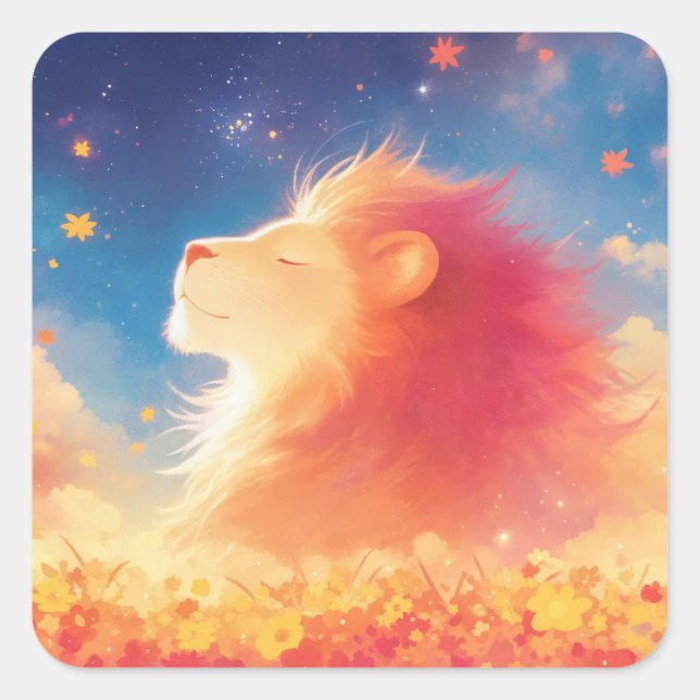 Lion Majesty Under a Starry Sky Square Sticker (Front)