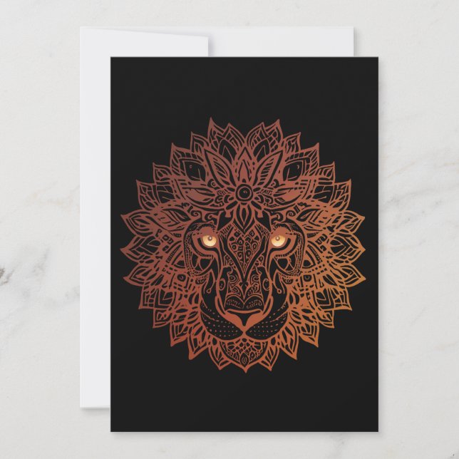 Lion Mandala Ornamental, Hand Drawn Lion Mandala Holiday Card (Front)