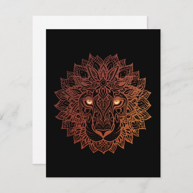 Lion Mandala Ornamental, Hand Drawn Lion Mandala Holiday Card (Front/Back)