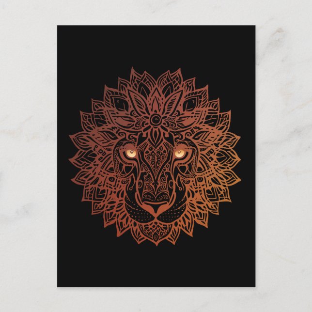 Lion Mandala Ornamental, Hand Drawn Lion Mandala Postcard (Front)