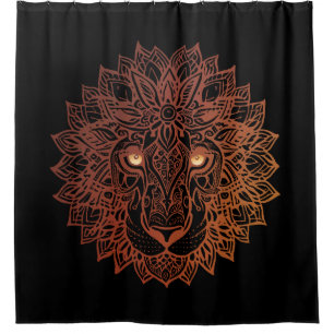 Lion Mandala Ornamental, Hand Drawn Lion Mandala Shower Curtain