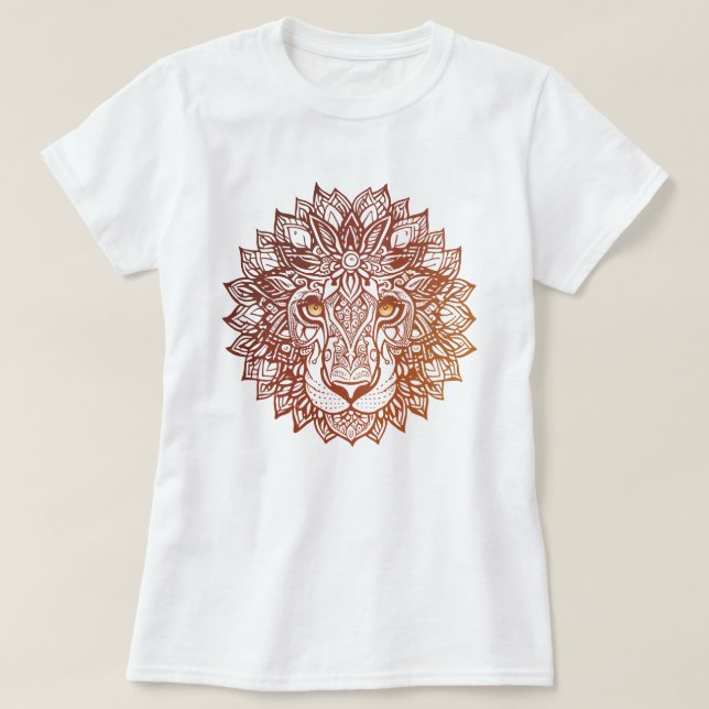 Lion Mandala Ornamental, Hand Drawn Lion Mandala T-Shirt (Design Front)