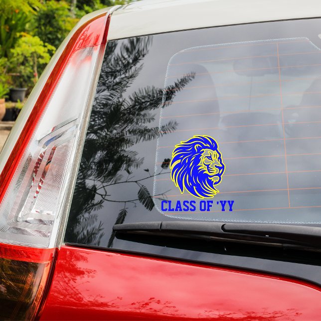 Lion Mascot Blue and Yellow Graduate Gift Window Cling (Creator Uploaded)