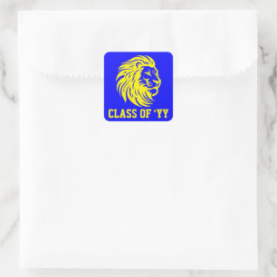 Lion Mascot Blue and Yellow Graduate  Square Sticker