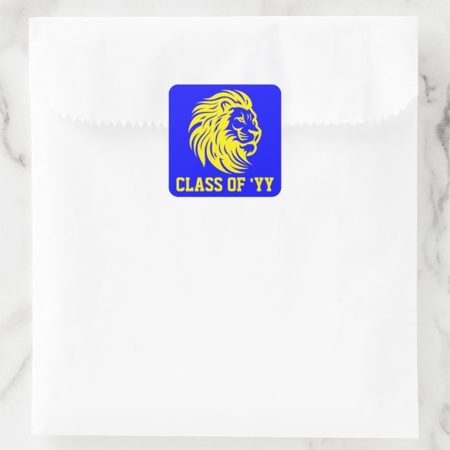 Lion Mascot Blue and Yellow Graduate  Square Sticker (Bag)