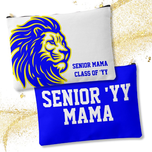 Lion Mascot High School Senior Mum Blue and Yellow Accessory Pouch (Creator Uploaded)