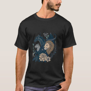 Lion Meerkat Dragon Foliage Floral Art Illustratio T-Shirt