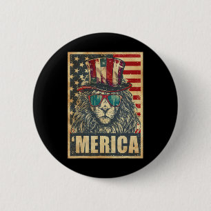 Lion Merica Vintage American Flag 4th Of July 6 Cm Round Badge