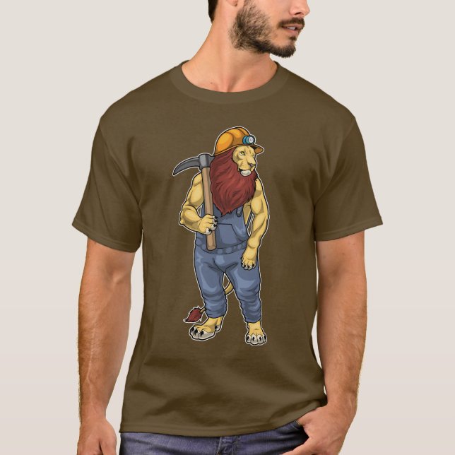 Lion Miner Pickaxe Mining T-Shirt (Front)