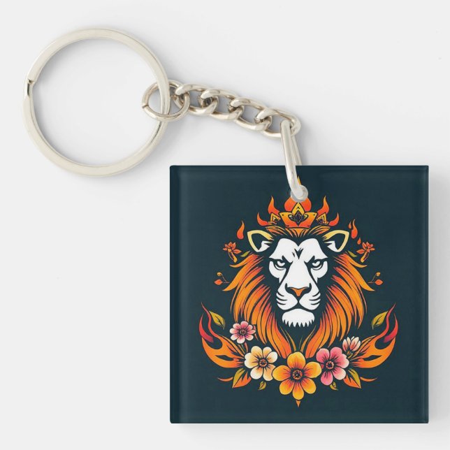 Lion modern art key ring (Front)