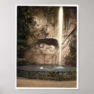 Lion Monument, and fountain, Lucerne, Switzerland Poster