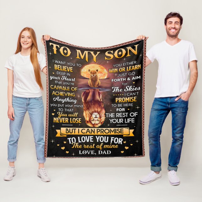 Lion Moon I Want To Believe - Dad To Son Fleece Blanket (In Situ)