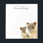 Lion | Mother and Cub Custom Notepad<br><div class="desc">This is a watercolor painting of a mother lion and her cub. She has her arm extended around her cub like she is protecting her baby. She looks fierce.</div>