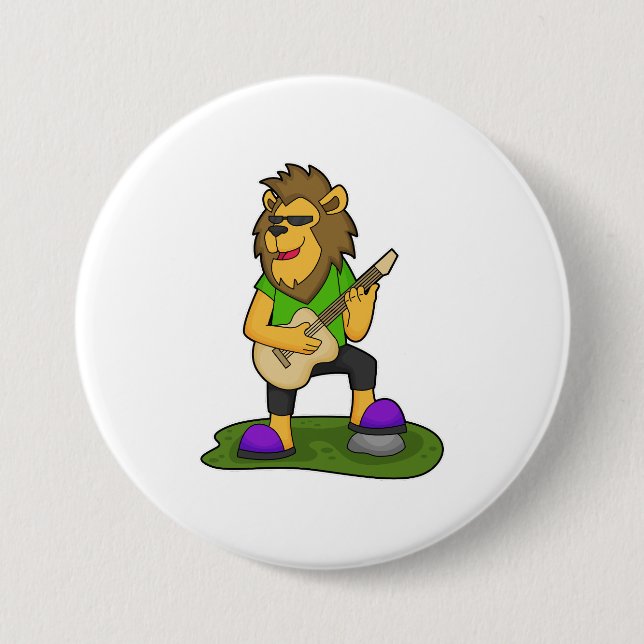 Lion Musician Guitar Music 7.5 Cm Round Badge (Front)