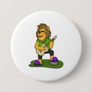 Lion Musician Guitar Music 7.5 Cm Round Badge