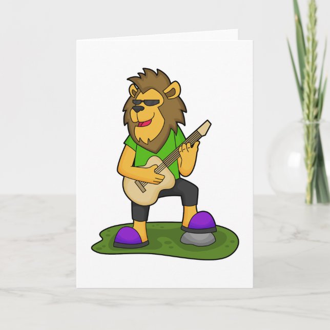 Lion Musician Guitar Music Card (Front)