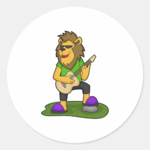 Lion Musician Guitar Music Classic Round Sticker