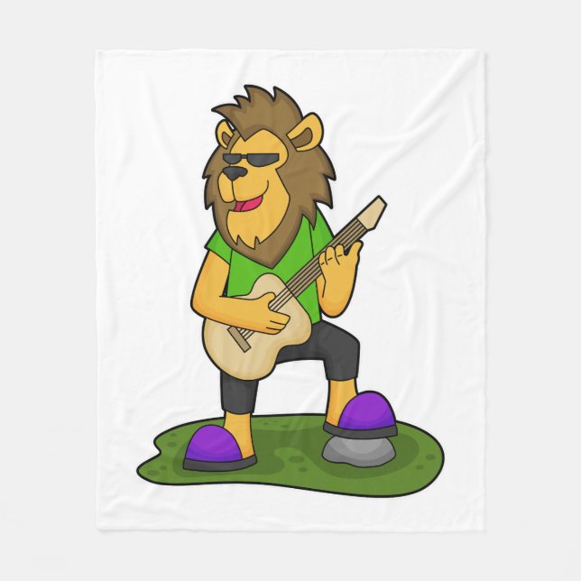 Lion Musician Guitar Music Fleece Blanket (Front)