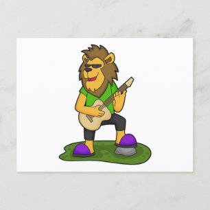 Lion Musician Guitar Music Postcard
