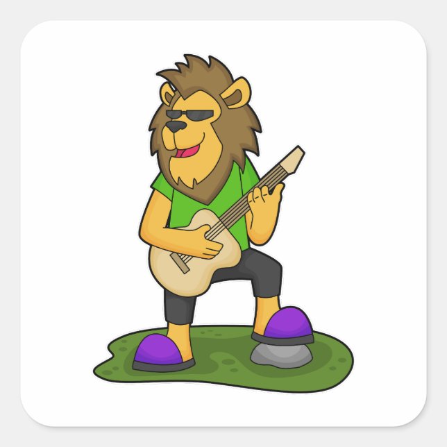 Lion Musician Guitar Music Square Sticker (Front)