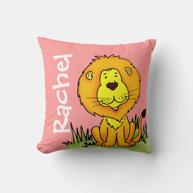 Lion name 1st birthday keepsake pale pink pillow (Front)