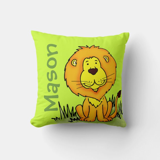 Lion name and birth newborn gift green pillow (Front)