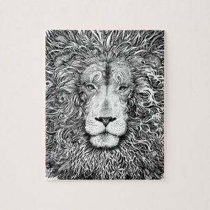 Lion nest black and white jigsaw puzzle