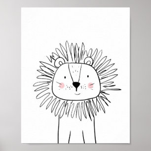Lion Nursery Print Black and white modern zoo