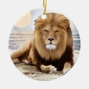Lion Ocean Photo Paint Ceramic Tree Decoration