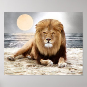 Lion Ocean Photo Paint Poster