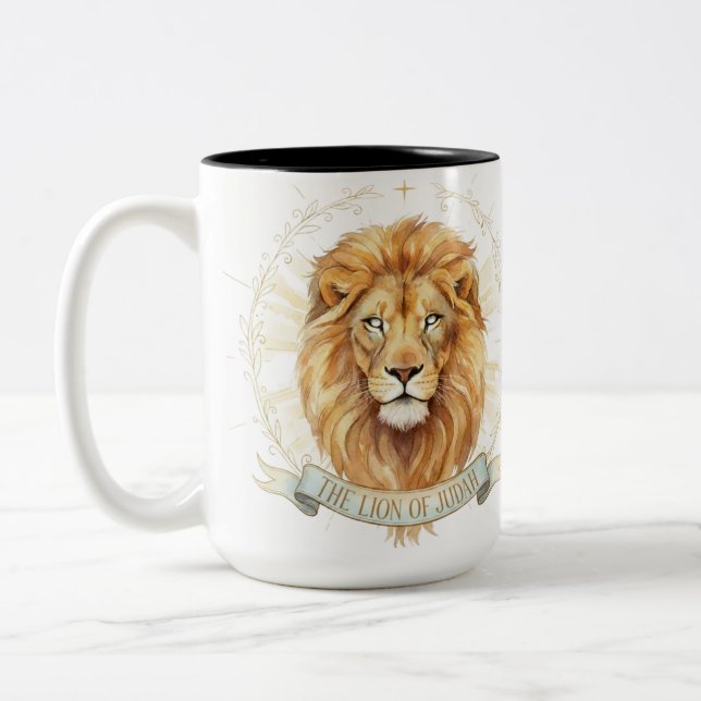 Lion of Judah Biblical Watercolor Two-Tone Mug (Left)