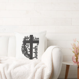 Lion of Judah Bold Half Lion Half Cross Christian Cushion