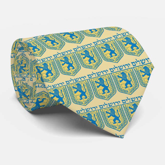 Lion of Judah Emblem Jerusalem Hebrew Tie (Rolled)