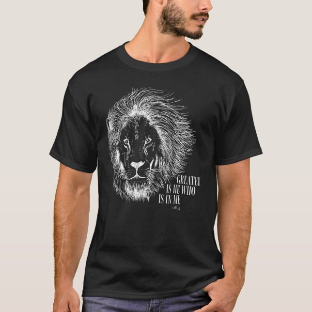 Lion Of Judah Greater Is He Christian  For Men Bib T-Shirt (Front)