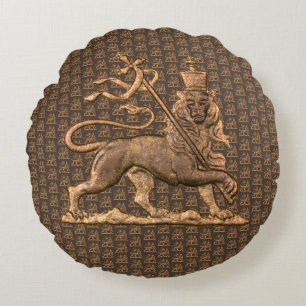 Lion of Judah Jah Army INI Haile Selassie Rasta Round Cushion