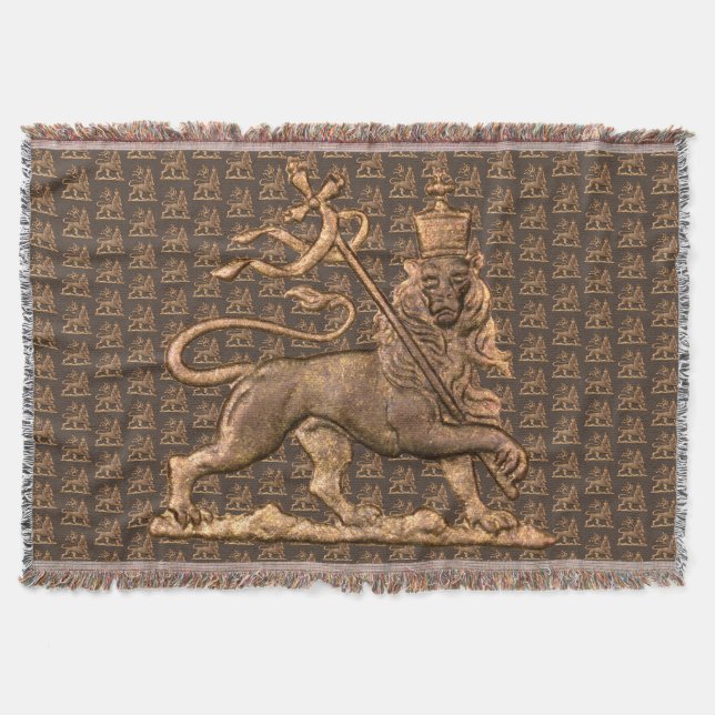 Lion of Judah Jah Army INI Haile Selassie Rasta Throw Blanket (Front)