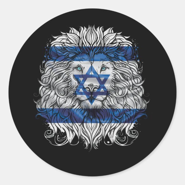 Lion Of Judah Jewish Pride Israel Flag Jerusalem H Classic Round Sticker (Front)