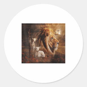 Lion Of Judah Lamb God Cross Jesus Light God Classic Round Sticker