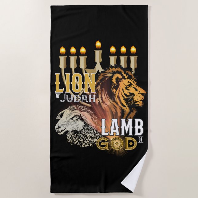 Lion Of Judah Lamb Of God Beach Towel (Front)