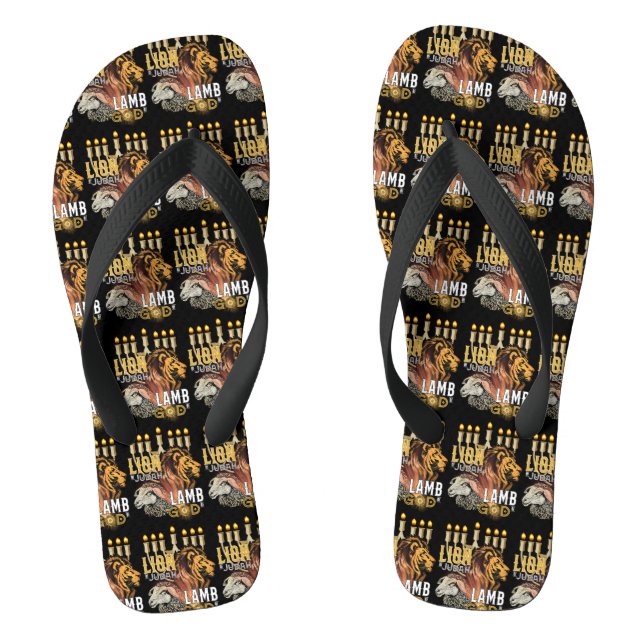 Lion Of Judah Lamb Of God Black Unisex Flip Flops (Footbed)